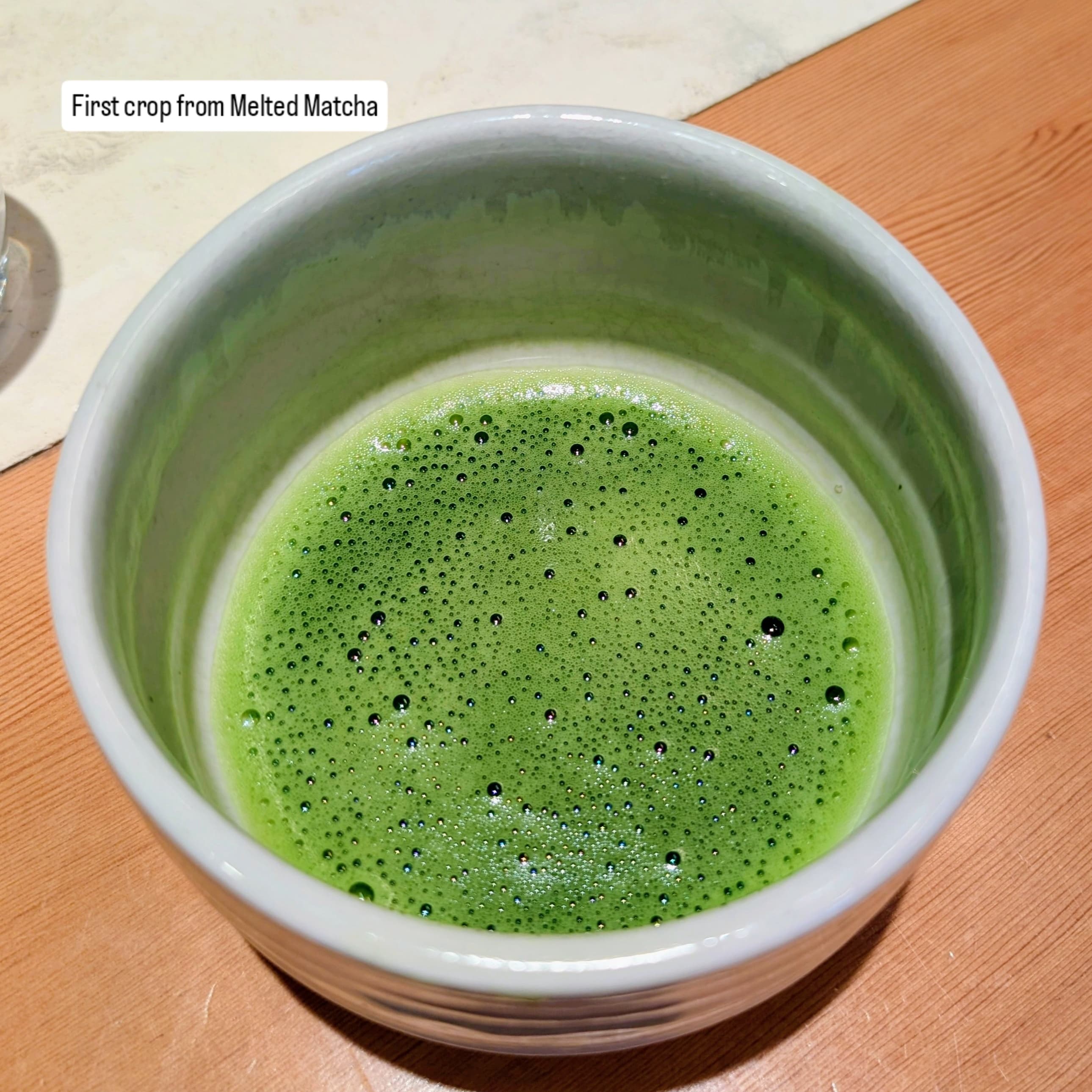 Traditional usucha matcha in a ceramic bowl with foam